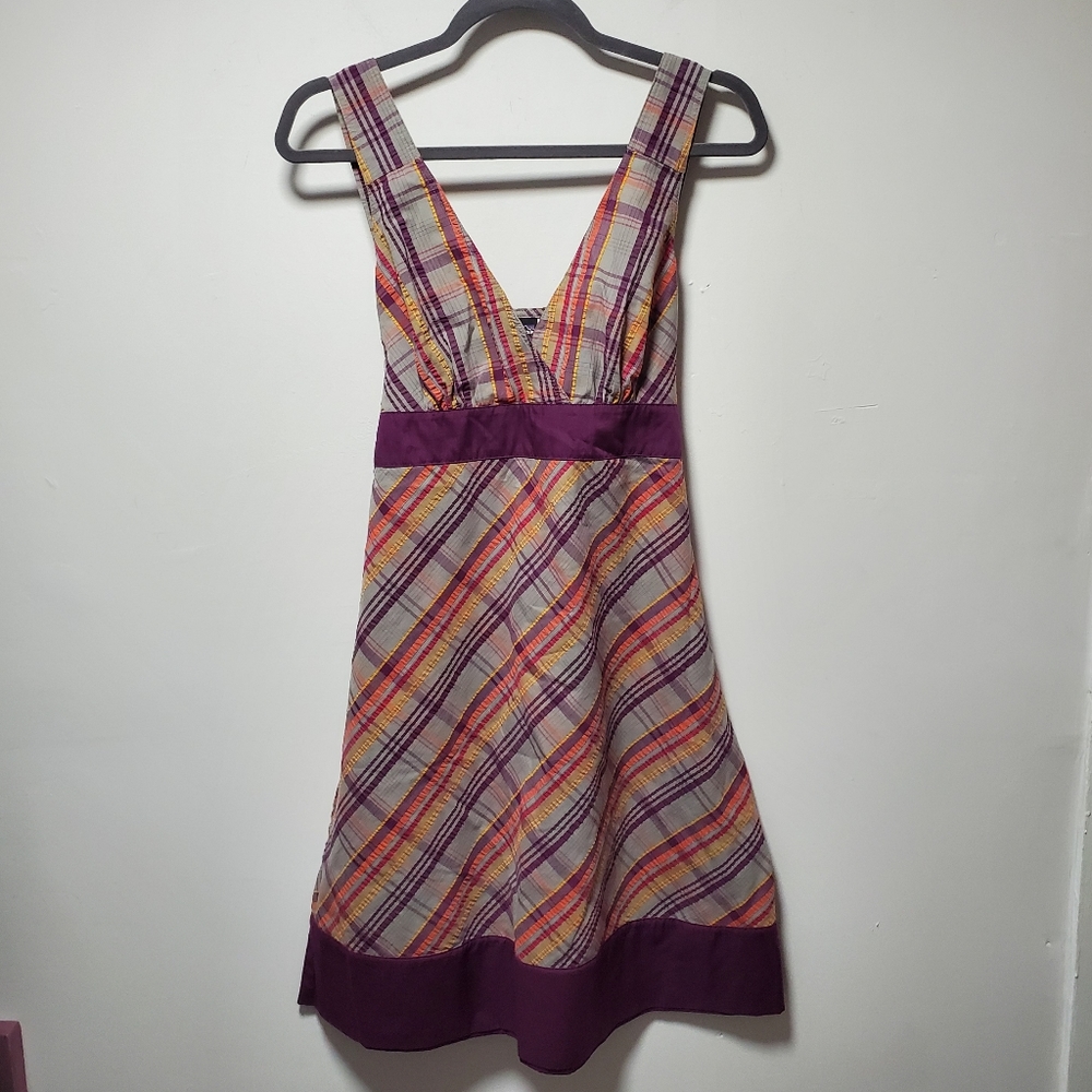 Patagonia Purple Plaid Dress Size 8 Casual Summer Sleeveless Orange Gray